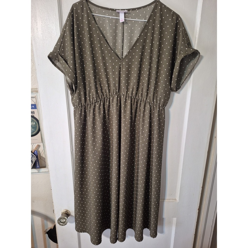 Women Isabel Maternity Dress Green With Wgite Polka Dots Knee Length Size L